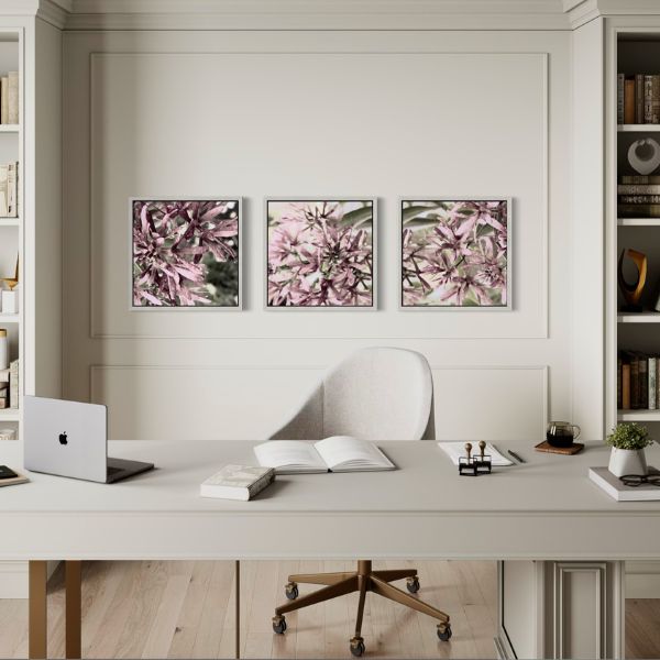 Schallschutz-Leinwände 3er rosa Blüten im Arbeitsraum