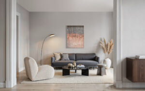 Akustikbild im Wohnraum über einer Couchlandschaft