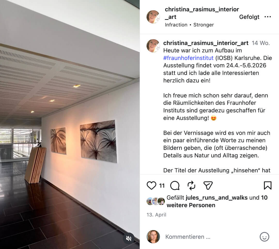 Instagram-Vorschaubild zur Vernissage am Fraunhofer Institut | CR Interior Art | Christina Rasimus