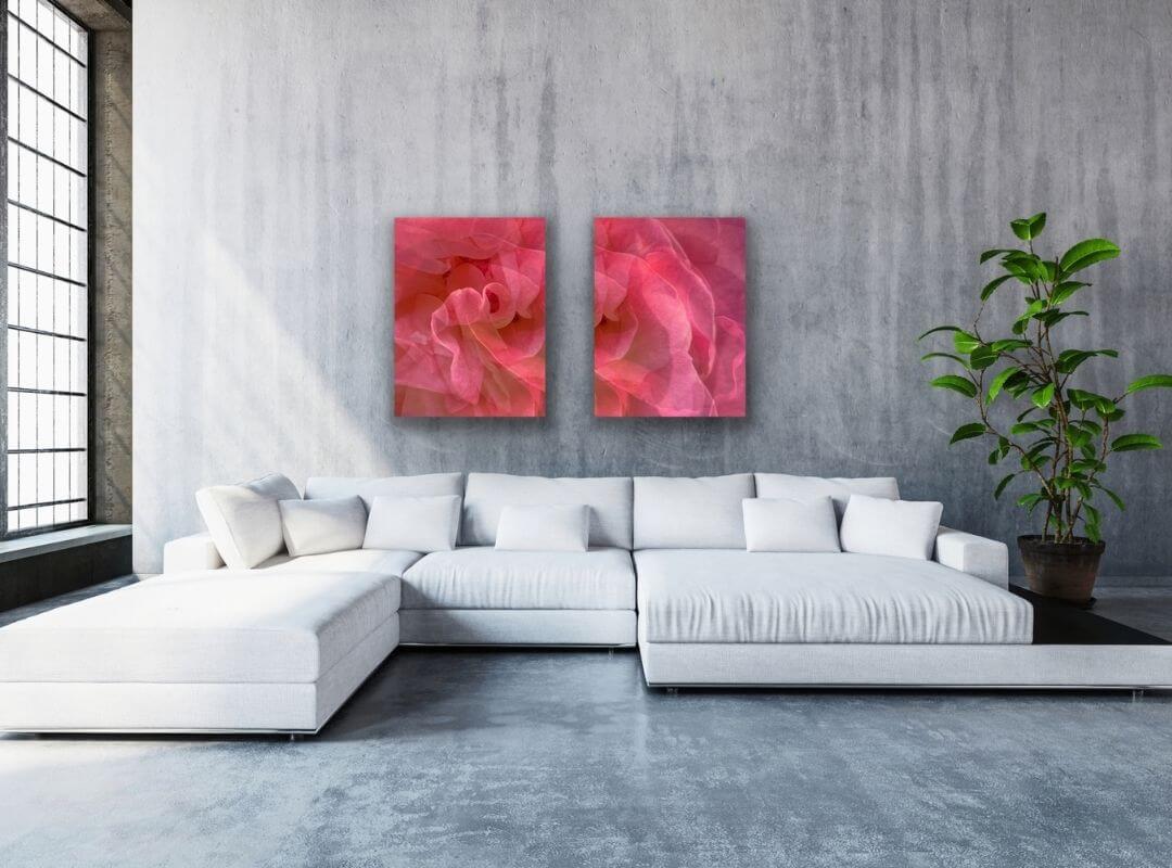 Interior Projekt Darstellung 2 CR Interior Art Detailfotografien Blüten über weißer Couchlandschaft