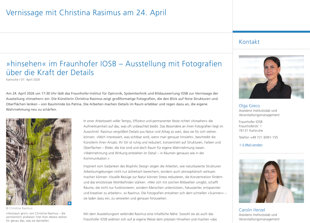 Vorschaubild zur Pressemitteilung des Fraunhofer Instituts zur Vernissage CR Interior Art | Christina Rasimus