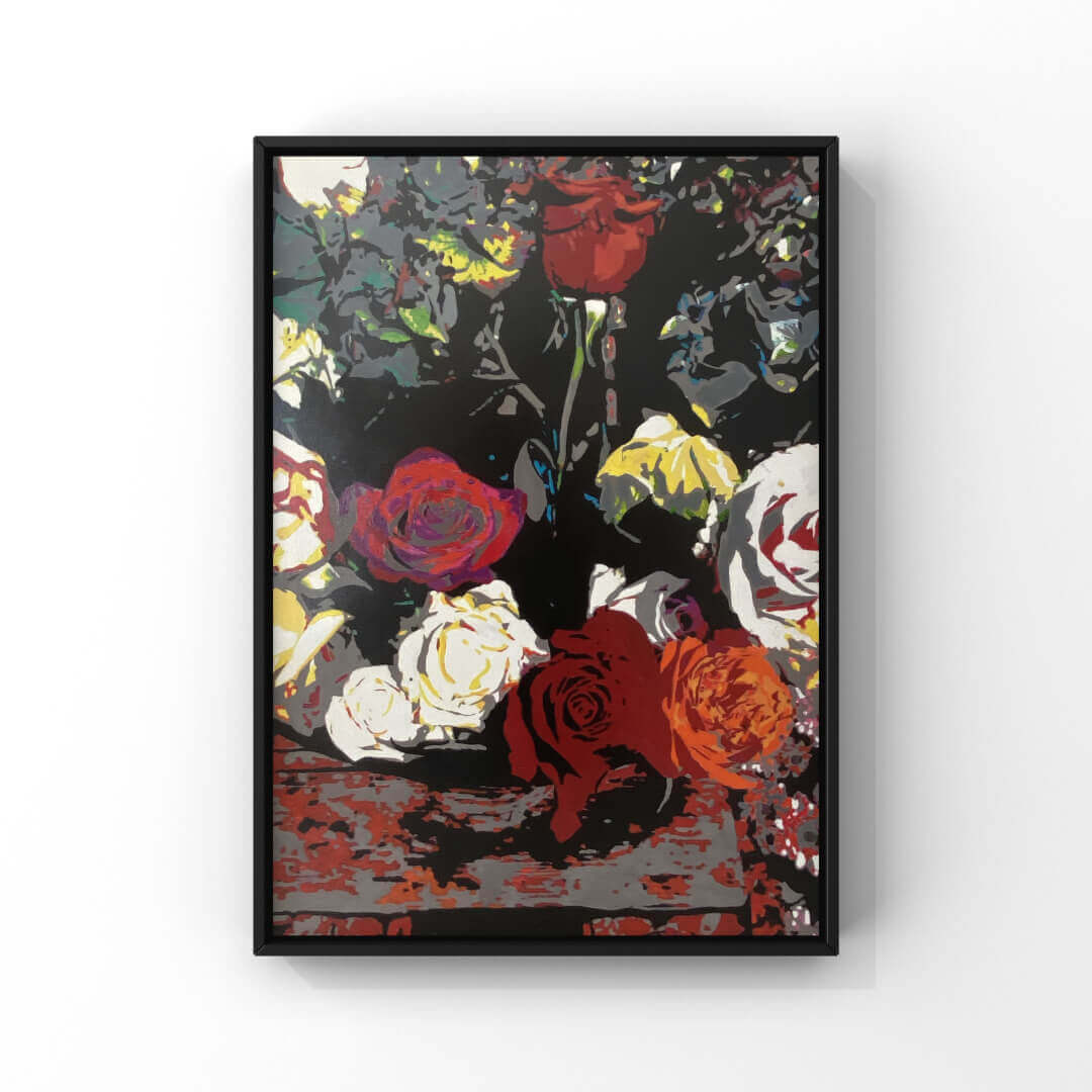 rosen-koeln-I Mixed-Media-Bild und Ausschnitt eines zugefrorenen Sees in schwarz-blau-weißen Farbtönen